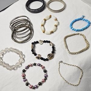 Bundle Lot of 10 Plus Ladies Beaded Bangle Bracelets